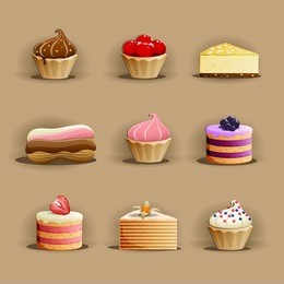 set of delicious cakes