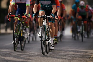 group cyclist professional in a race.