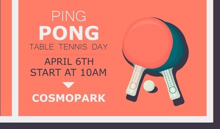 two flat ping pong rackets with ball. table tennis sport equipment poster vector illustration for table tennis day.ping pong banner