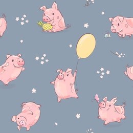 2019 new year pink pig in flowers seamless pattern. chinese zodiac culture tradition. decoration christmas background. december holiday week. animal art collection flat cartoon vector illustration