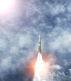 rocket and clouds. taking off from ground, lift off. the elements of this image furnished by nasa.
