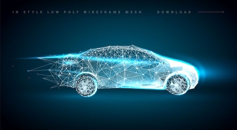 smart or intelligent car. sport car with polygon line on abstract background. polygonal space low poly with connecting dots and lines. connection structure. vector speed concept background.
