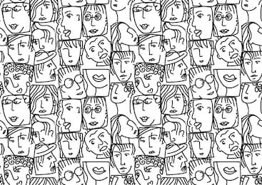 people abstract faces avatars characters black and white seamless pattern
