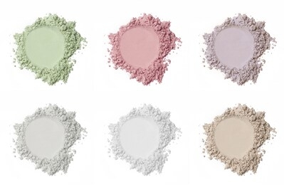 various cosmetic powder isolated on white background 