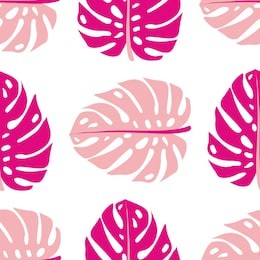 pink vector pattern with monstera palm leaves on white background. seamless summer vector monstera tropical fabric design. vector monstera seamless pattern. vector esp10.
