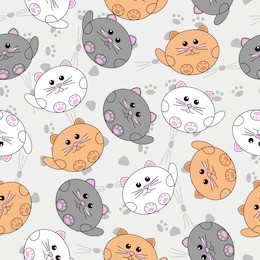 kawaii cat. seamless cute cat pattern. nursery background. vector illustration. gray background. for kids cloth, fabric, wrapping paper, home decor.
