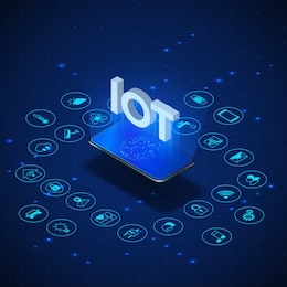 internet of things concept. iot isometric banner. digital global ecosystem. monitoring and control by smartphone. vector illustration