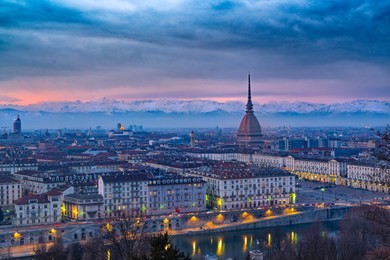 turin landscape caught from "monte dei cappuccini" hill, during a cloudly sunset