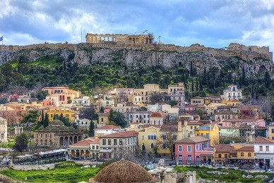 plaka area and acropolis in athens,greece
