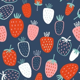 seamless childish pattern with hand drawn strawberry. creative scandinavian kids texture for fabric, wrapping, textile, wallpaper, apparel. vector illustration. blue, pink and red.