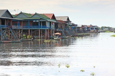 the village on the water (komprongpok) at  tonle sap lake in cambodia