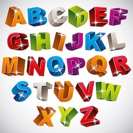 3d font, bold colorful alphabet, vector.