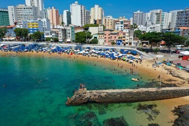 aerial view of porto da barra beach in salvador bahia brazil