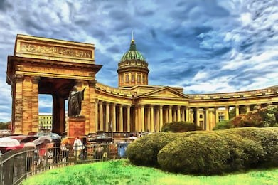 kazan cathedral against the backdrop of a stormy sky