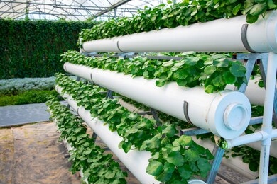 agricultural plants grown in a modern greenhouse.