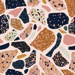 terrazzo flooring imitation seamless pattern. abstract geometric shapes background. creative collage for modern surface design. vector art illustration in natural marble color scheme