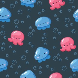 underwater sea ocean scene with jellyfish, octopus cartoon vector illustration pattern for kids children nursery package design wallpaper