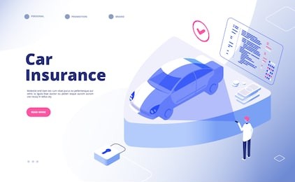 car insurance concept. damaged crash fire flood thief cars accident auto insurance security automobile claim form vector landing page