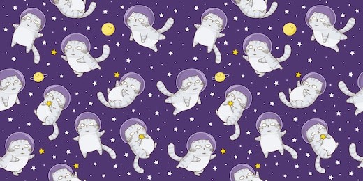 seamless pattern with cute scottishfold cats astronauts on starry space background