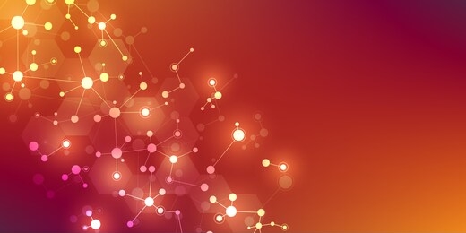 abstract technology and innovation background with molecular structures and neural network. molecules dna and genetic engineering. technical and scientific concept