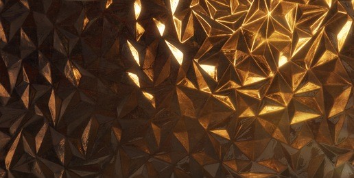 triangular glass structure with a golden back light, with gradual shining reflections of the edges and than the surface of them