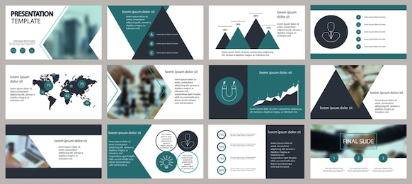 green and gray presentation template. elements for slide presentations on a white background. flyer, brochure, corporate report, marketing, advertising, annual report, banner 