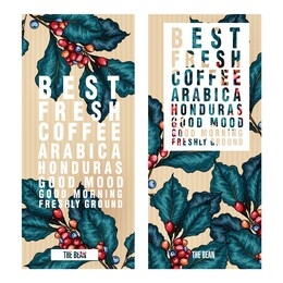 coffee set. hand drawn coffee branch. vector colored engraved icon. packaging design in retro style. label template, brand identity, coffee sop, restaurant or cafe menu. trendy barista branding.