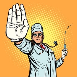 vaccination. stop infection doctor gesture. pop art retro  illustration vintage kitsch