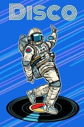 disco. astronaut dances. pop art retro  illustration vintage kitsch