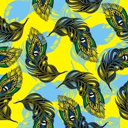 vector seamless pattern with stylized peacock feather.