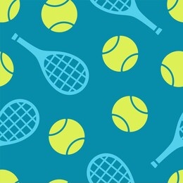 tennis ball and racquet seamless vector pattern. colorful print in flat style