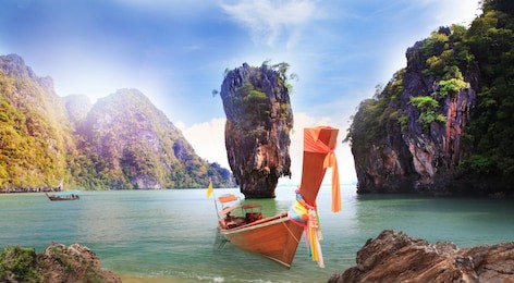 james bond island near phuket in thailand. famous landmark and famous travel destination  scenery thailand sea and island. adventures and travel concept 