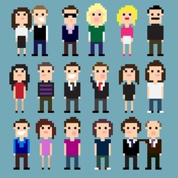 set of pixel art people icons, vector illustration