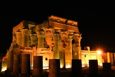 egypt. kom ombo. the temple of sobek and haroeris at night