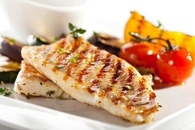 grilled fish fillet with bbq vegetables