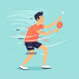 man plays ping pong, sports, competitions. flat design vector illustration