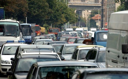 queue of cars on the street during the rush hour