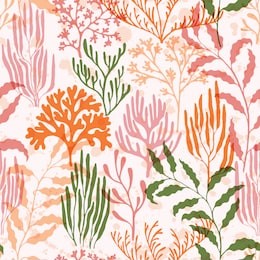 coral reef seamless pattern. kelp laminaria seaweed algae background. underwater plants textile print vector design. abstract great barrier reef corals background. sea reef nature pattern.