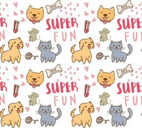 cute animals seamless background, suitable fro fabric printing