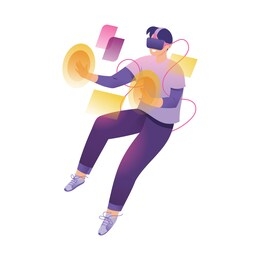 people with virtual augmented reality concept, people enjoy his activities with technology, isometric vector illustration