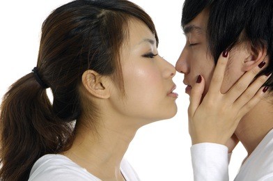 young happy couple on white background