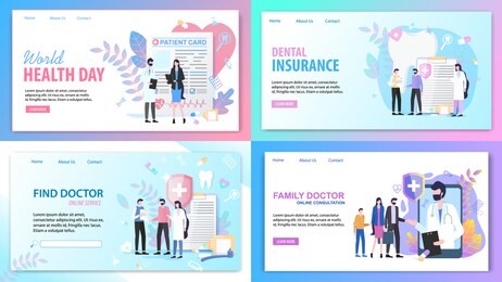 online consultation family find doctor service world health day dental insurance vector illustration. internet search medical specialist mobile application tooth treatment patient support