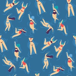 motivational woman flat seamless texture template love body positive concept vector water splash color design illustration with top view plus size girls swimming and posing enjoying recreation