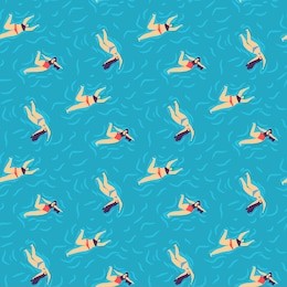wavy sea and swimming plus size woman in bikini positive flat seamless pattern summer outdoors recreation holidays time pool party concept vector repeat cartoon illustration happy summertime leisure
