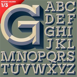 vector illustration of old school beveled alphabet. simple colored version. upper case