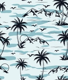 tropical island vector hand drawing style illustrations, seamless pattern.
