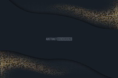 black minimalistic abstract background. business presentation, web banner vector backdrop. mosaic with golden effect. yellow, beige shiny particles wave. halftone dots, sparkles texture illustration