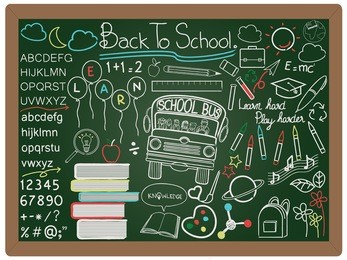 illustration of education and back to school concept design element collection set written on blackboard background vector, eps10