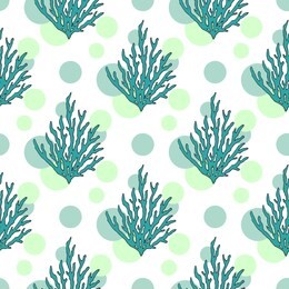 seaweeds repeating pattern. seamless background with green corals. tropical seaweed pattern