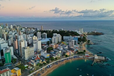 aerial drone view of porto da barra beach in salvador bahia brazil